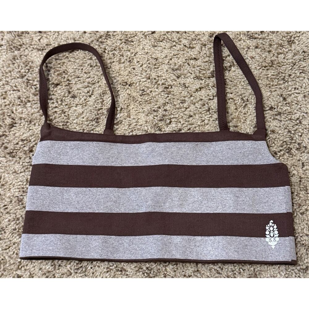 Free People Ribbed Seamless Bra Striped Size M/L Color: Choc Wash Or Hot Fudge.
